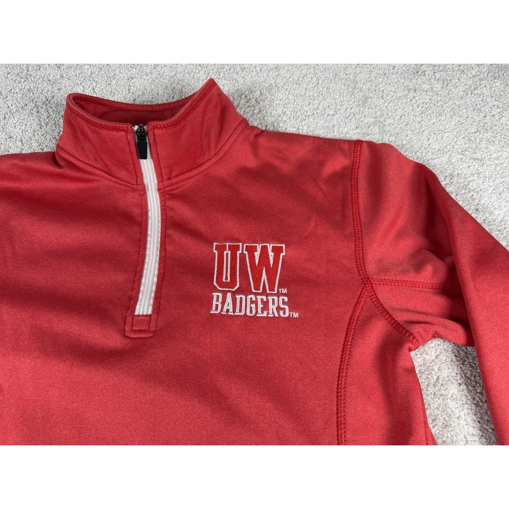 Wisconsin Badgers 1/4 Zip Pullover UW Womens Red Long Sleeve  Sweatshirt S 34 36